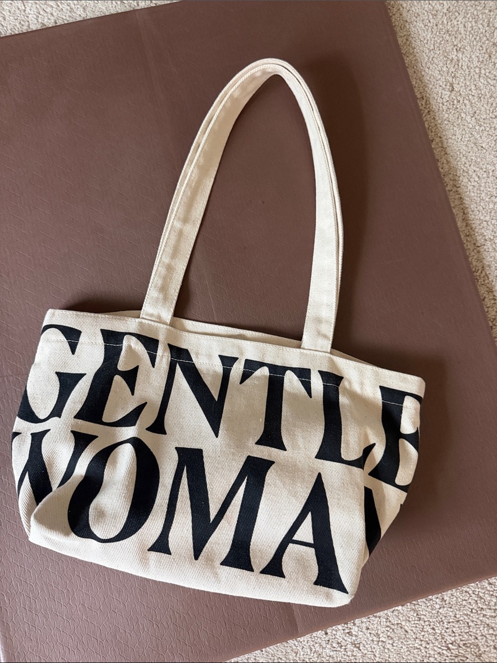Gentle Woman Canvas Tote Bag in Natural with Black Lettering